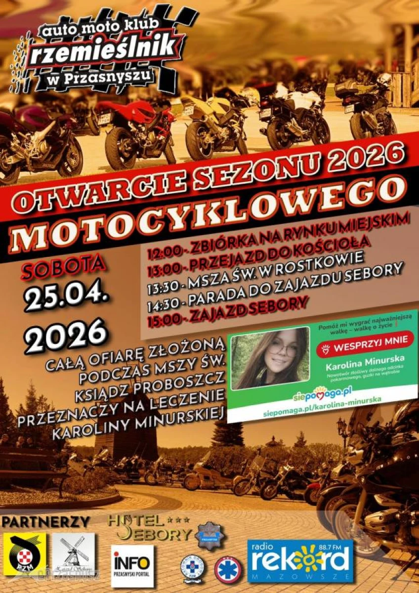 Otwarcie Sezonu Motocyklowego 2026 w Przasnyszu – przejazd, msza w Rostkowie i finał w Seborach