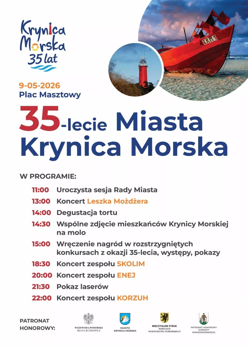 35-lecie Miasta Krynica Morska 2026 – Skolim, ENEJ i Leszek Możdżer. Program obchodów