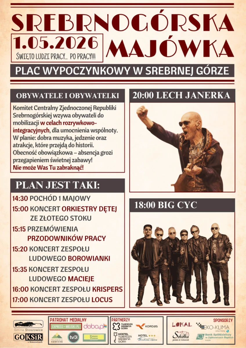 Srebrnogórska Majówka 2026 – Lech Janerka zagra koncert w Srebrnej Górze
