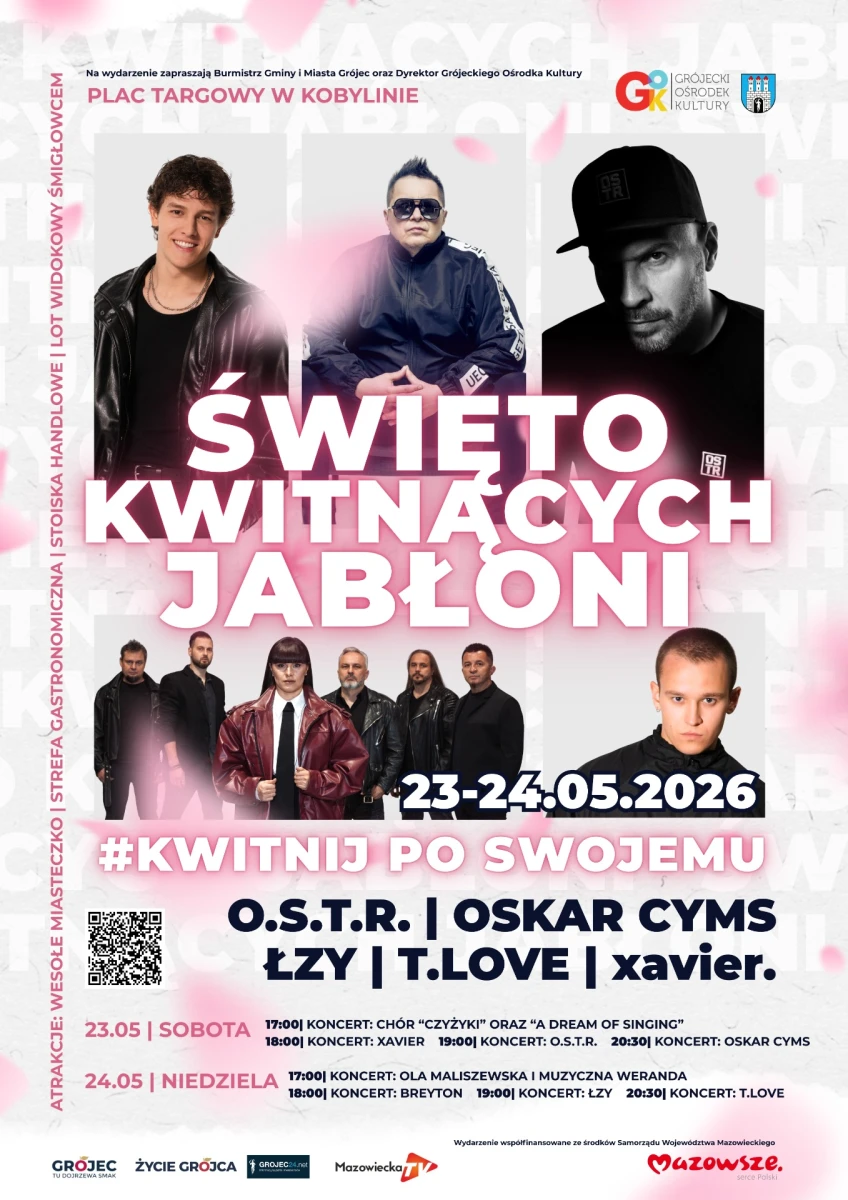 Święto Kwitnących Jabłoni 2026 w Grójcu – O.S.T.R., Oskar Cyms, Łzy, T.Love i xavier. Sprawdź harmonogram