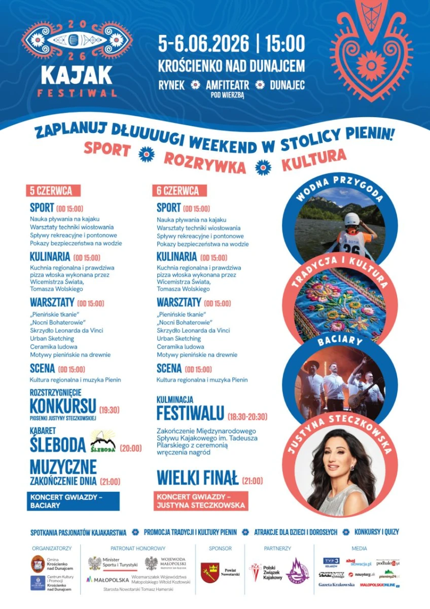 Kajak Festiwal Dunajec 2026 w Krościenku nad Dunajcem – Justyna Steczkowska i Baciary na scenie