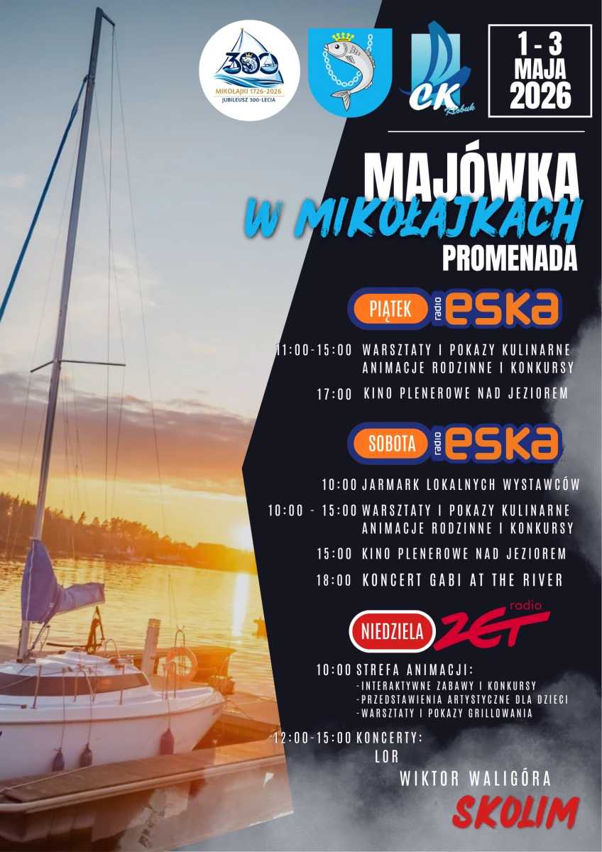 Majówka w Mikołajkach 2026 – koncerty, program, atrakcje | Dni miasta Mikołajki