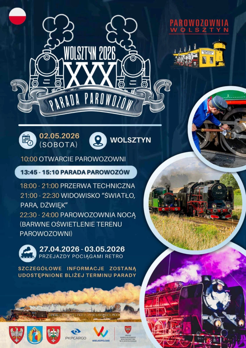 XXX Parada Parowozów 2026 w Wolsztynie – jubileuszowe święto kolei, pociągi retro i widowisko nocne