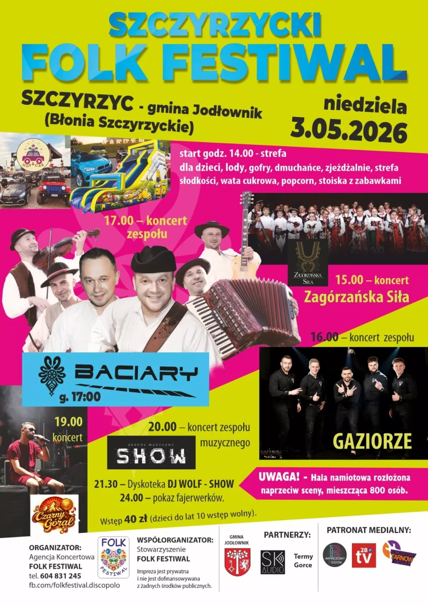 Szczyrzycki Folk Festiwal 2026 – Baciary, Gazioże, Czarny Góral i DJ Wolf. Program, bilety i atrakcje
