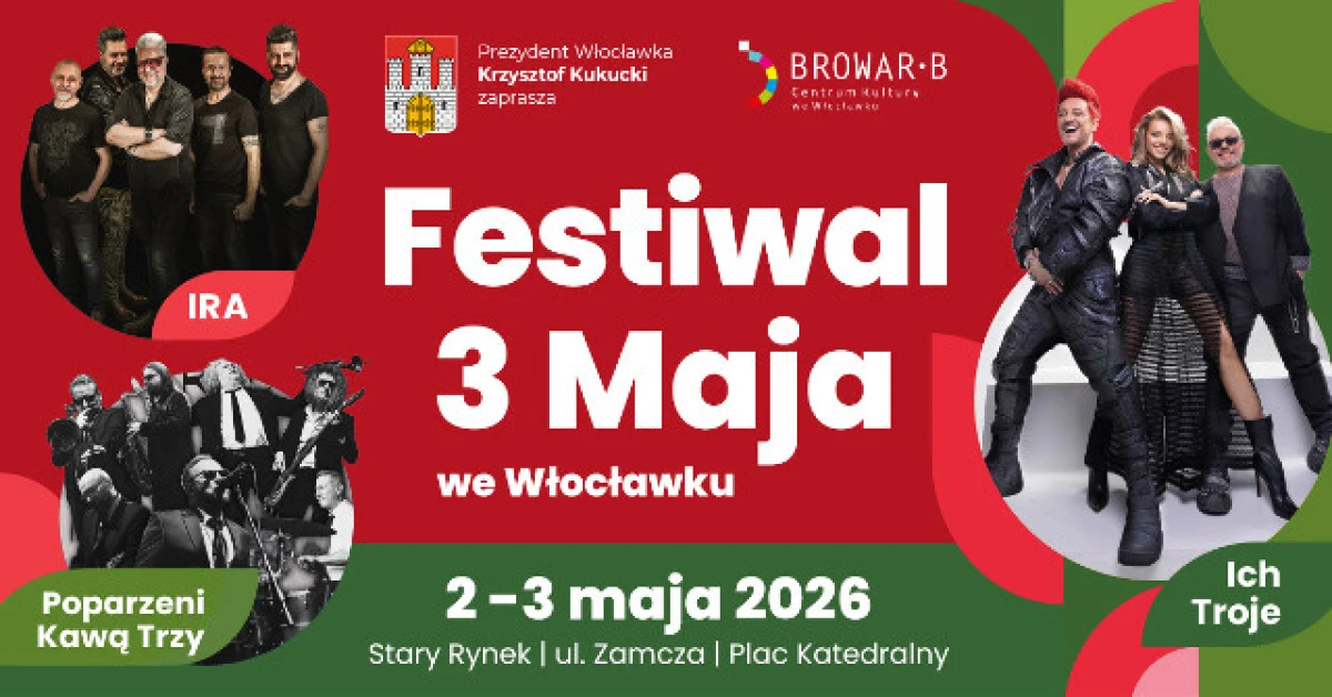 Festiwal 3 Maja we Włocławku 2026 – IRA, Ich Troje i Poparzeni Kawą Trzy na majówkę