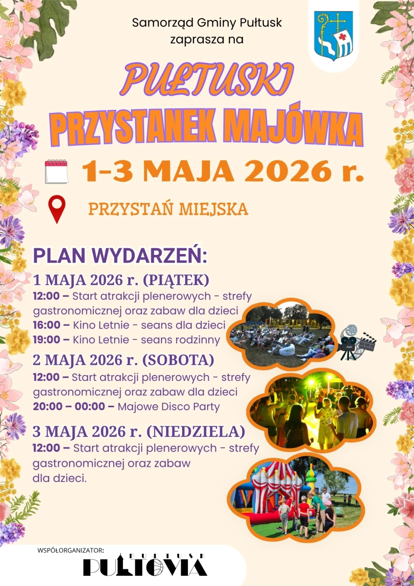Pułtuski Przystanek Majówka 2026 – kino plenerowe, disco party i atrakcje na Przystani Miejskiej