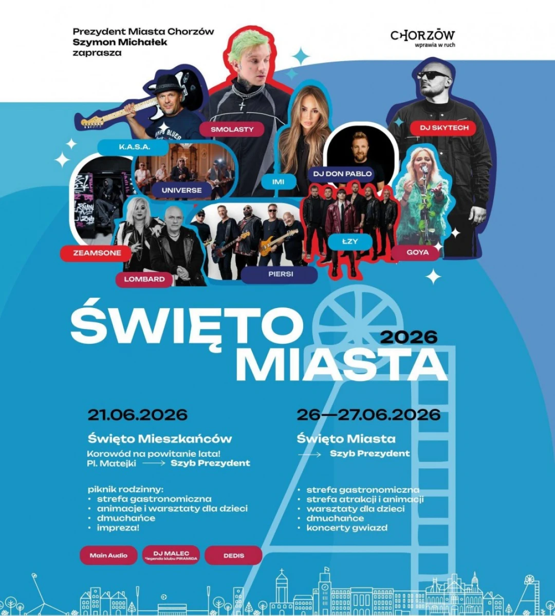 Święto Miasta Chorzów 2026: Smolasty, Piersi, Łzy, Lombard i Goya pod Szybem Prezydent