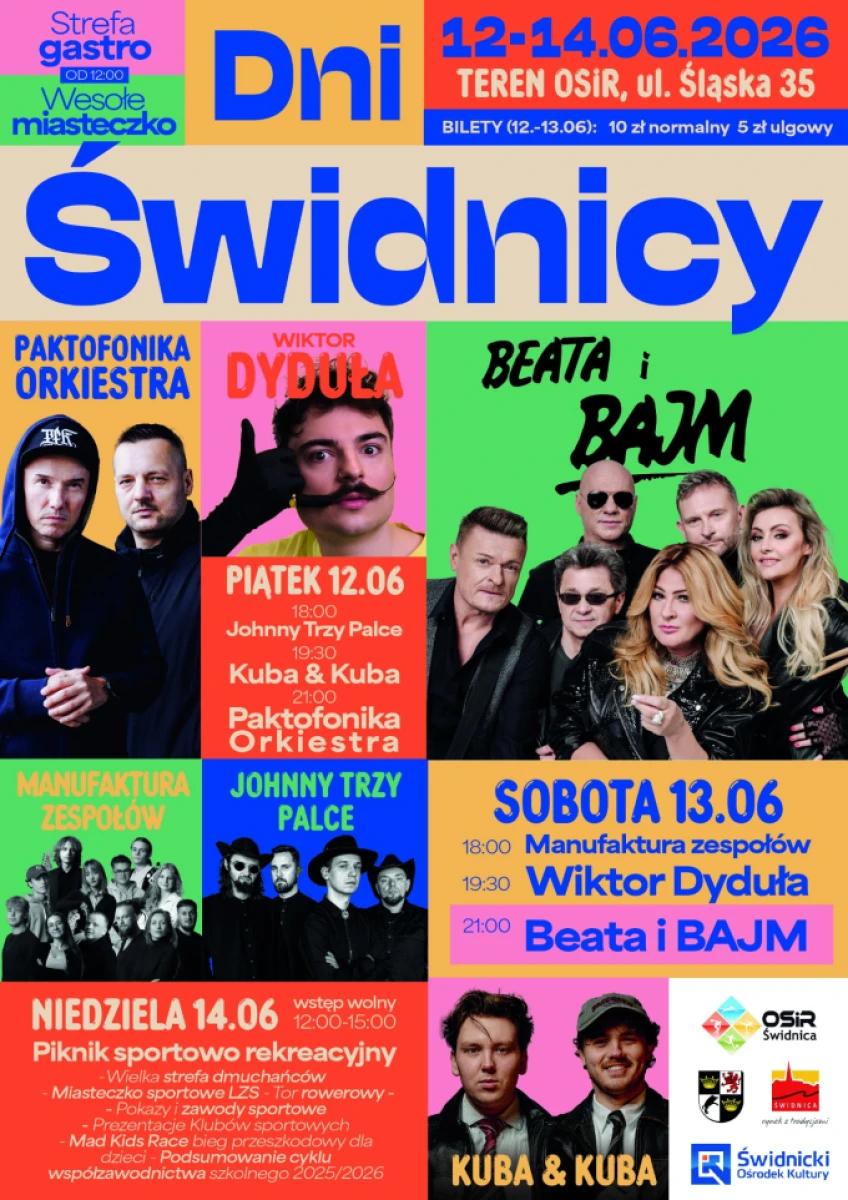 Dni Świdnicy 2026: Beata i Bajm, Paktofonika Orkiestra i Wiktor Dyduła na scenie OSiR