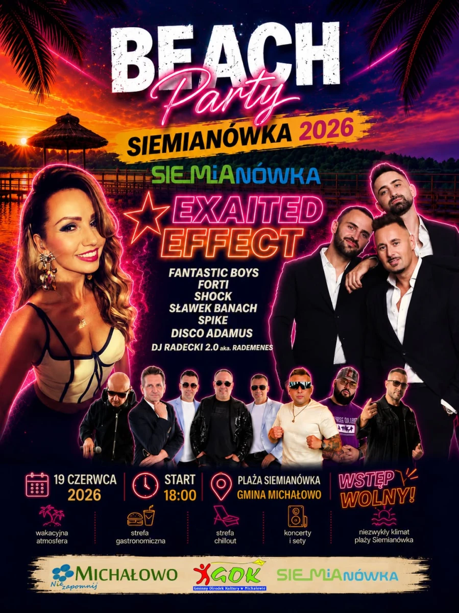Beach Party Siemianówka 2026 – Exaited, Effect i gwiazdy disco polo na plaży. Wstęp wolny!